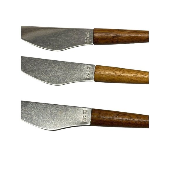 4 Vintage MCM Cheese Knives Stainless Dal USA Wooden Handles - Picture 6 of 7